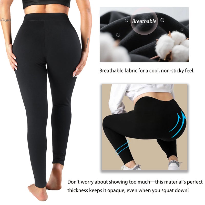 Seawhisper Leggings for Women Plus Size Tights High Waisted Cotton Fleece Lined Black Wide Tummy Control XL 2X 3X 4X 16W 18W 20W 22W 26W - Image 3